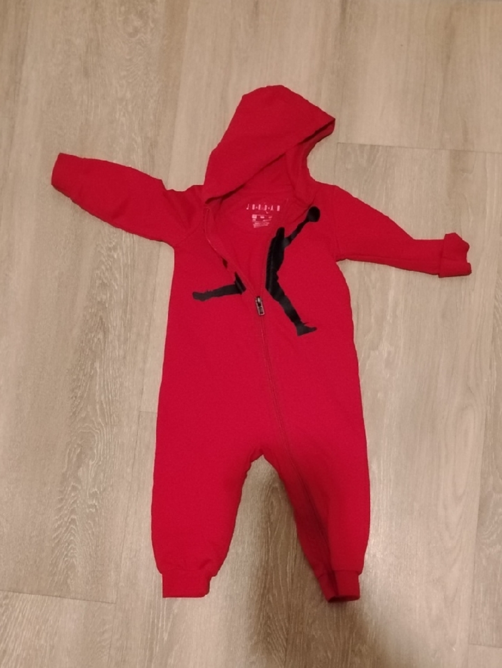Jordan Red Hooded Kids One-Piece Footie with Black Accent